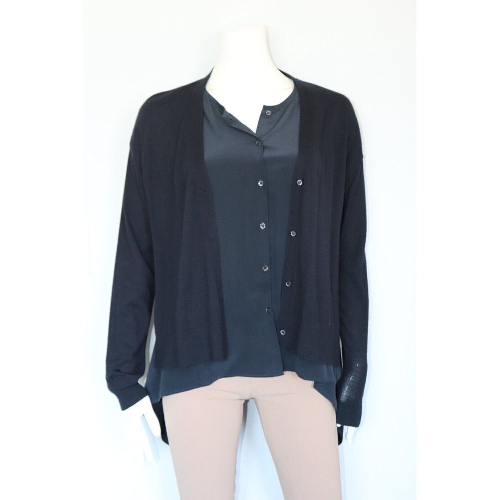 Dorothee Schumacher Women's US8 Large Blue Shell Knit Cardigan Sweater Silk Knit